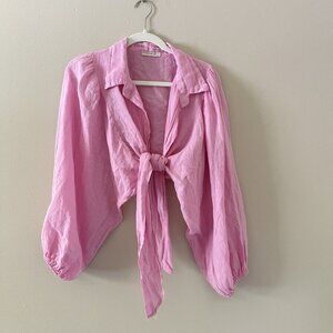 Chic Pink Tie-Front Blouse
